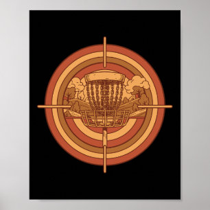 Póster Cesto de disco de golf retro objetivo disco volado