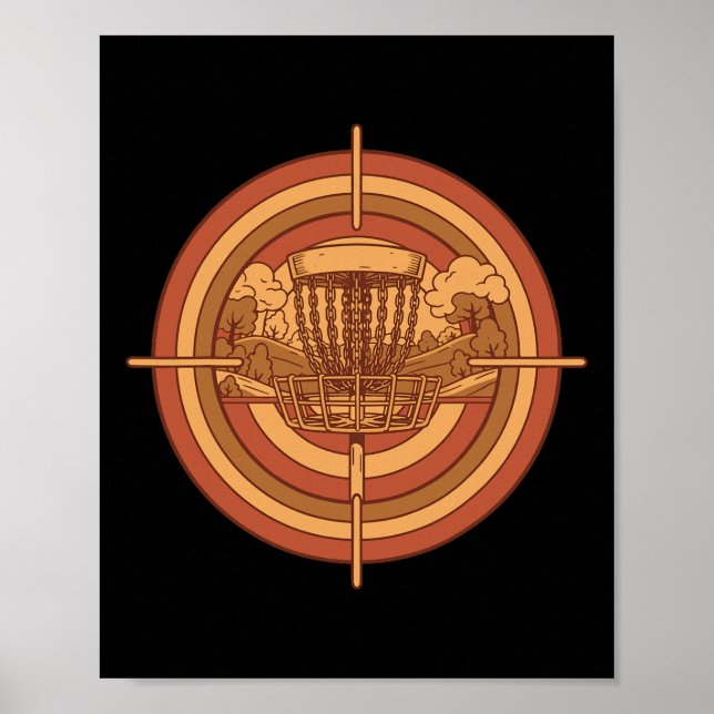 Póster Cesto de disco de golf retro objetivo disco volado (Frente)