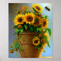 Cesto de girasoles y abejas