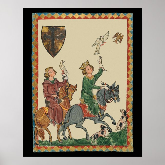 Póster Cetrería, Códice Manesse del siglo XIV (Frente)