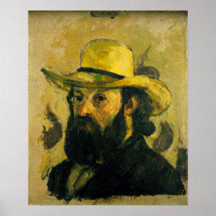 Póster Cézanne - Autorretrato con sombrero de paja