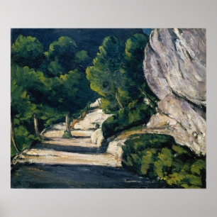 Póster Cézanne - Camino con árboles en montañas rocosas