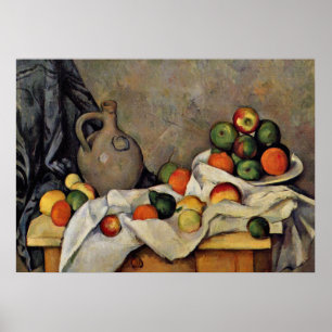 Póster Cezanne - Cortina, jugo y fruta