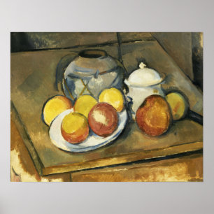 Póster Cézanne - Jarrón, Azucarero y Manzanas