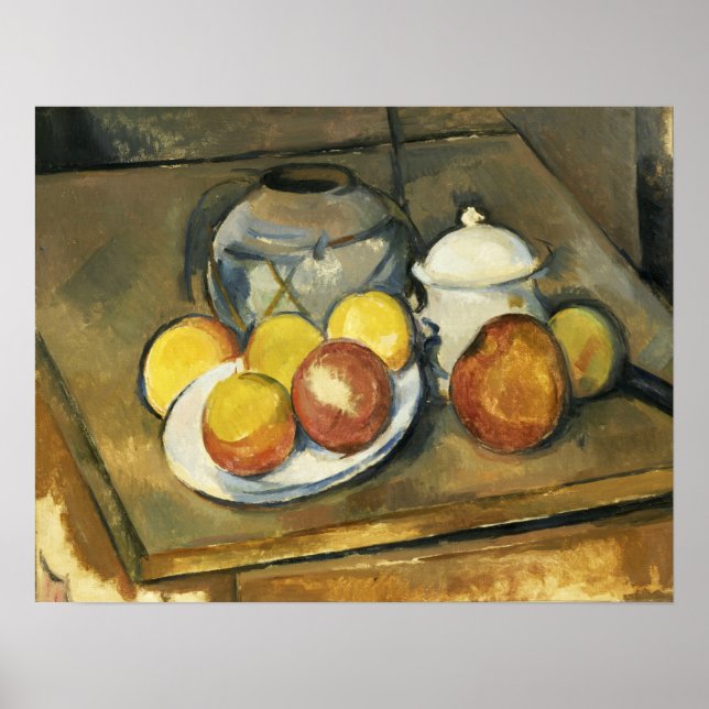 Póster Cézanne - Jarrón, Azucarero y Manzanas (Frente)