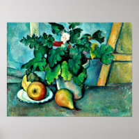 Cezanne - Pote de rosas y frutas