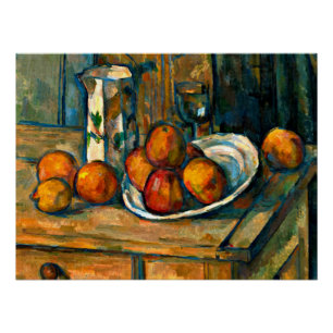 Póster Cezanne - Todavía la vida con leche y fruta