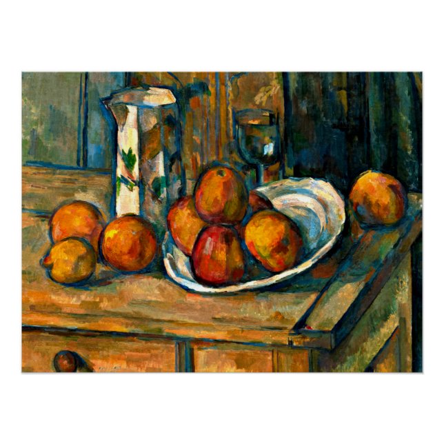 Póster Cezanne - Todavía la vida con leche y fruta (Anverso)