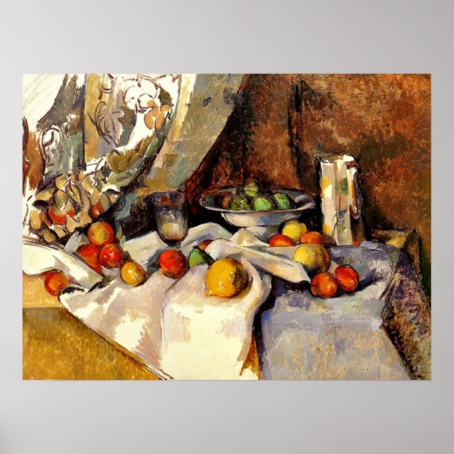 Póster Cezanne - Vida fija, post, botella, copa y fruta (Frente)
