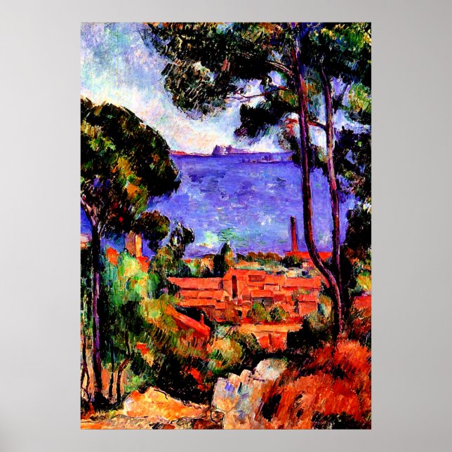 Póster Cezanne - Vista a través de los árboles (Frente)