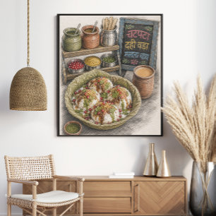 Póster Chaat de Dahi Vada indio y Masala Chai