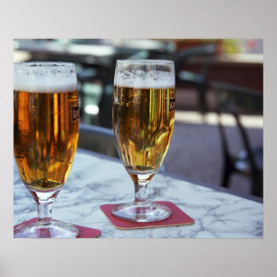 Póster Chablis; dos cervezas frescas a 42 grados verano c