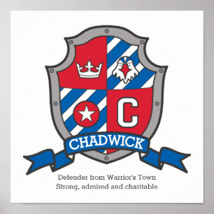 Póster Chadwick boys C name meaning red blue crest poster
