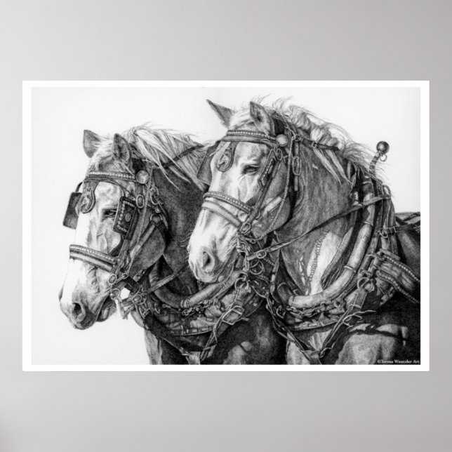 Póster Chained to the World Draft Horses Drawing Poster (Frente)