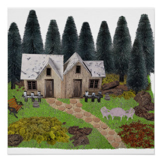 Póster Chalet rústico con piedras escalonadas para campam