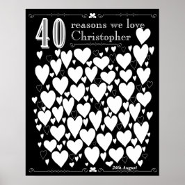 Póster Chalkboard 40th Birthday Guest Book Poster