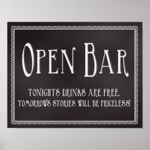 Póster Chalkboard Bar abierto Rótulo de la recepción de b