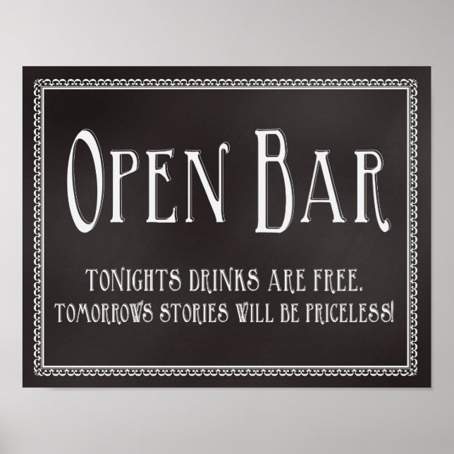 Póster Chalkboard Bar abierto Rótulo de la recepción de b (Frente)