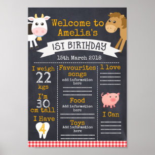 Póster Chalkboard Barnyard Milestones Primer Poster de cu