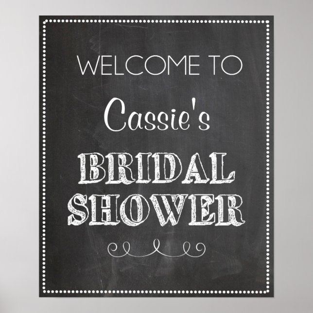 Póster Chalkboard Bienvenida Rótulo de ducha de novia (Frente)