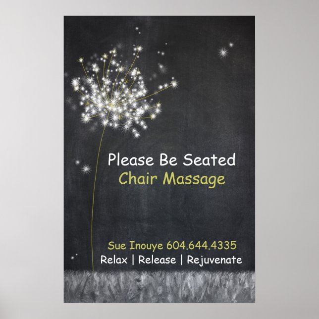 Póster Chalkboard Dandelion Personalizable Poster de nego (Frente)