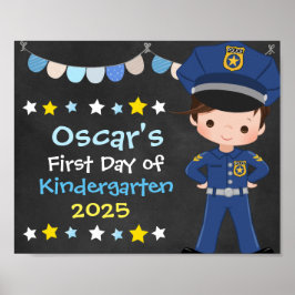Póster Chalkboard de niño oficial de policía primer día d