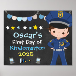 Póster Chalkboard de niño oficial de policía primer día d