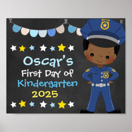 Póster Chalkboard de niño oficial de policía primer día d