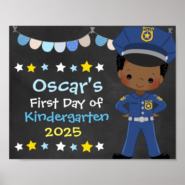 Póster Chalkboard de niño oficial de policía primer día d (Frente)