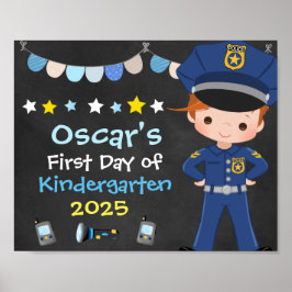Póster Chalkboard de niño oficial de policía primer día d