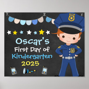 Póster Chalkboard de niño oficial de policía primer día d