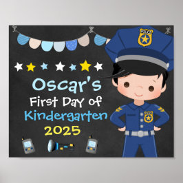 Póster Chalkboard de niño oficial de policía primer día d