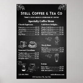 Póster Chalkboard de precio del menú del café genérico pe