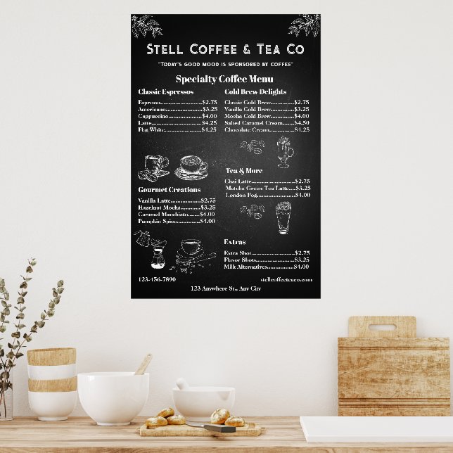 Póster Chalkboard de precio del menú del café genérico pe (Cocina)