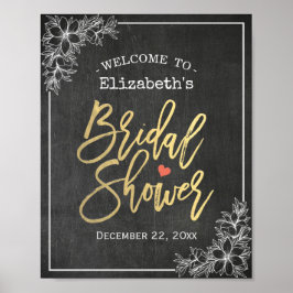 Póster Chalkboard Floral Bridal Shower Recepción de bienv