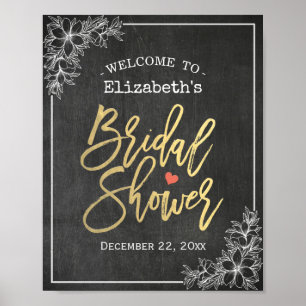 Póster Chalkboard Floral Bridal Shower Recepción de bienv
