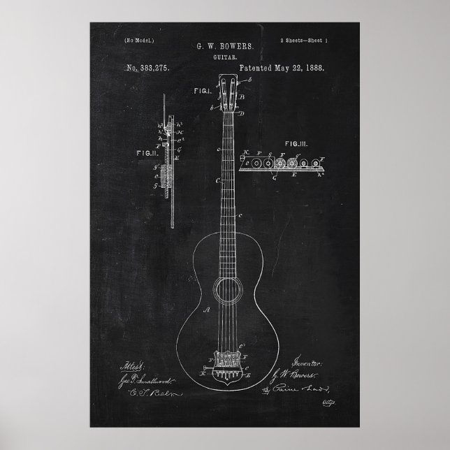 Póster Chalkboard Guitar Patent (Frente)