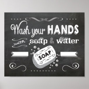 Póster Chalkboard Lávese las manos poster