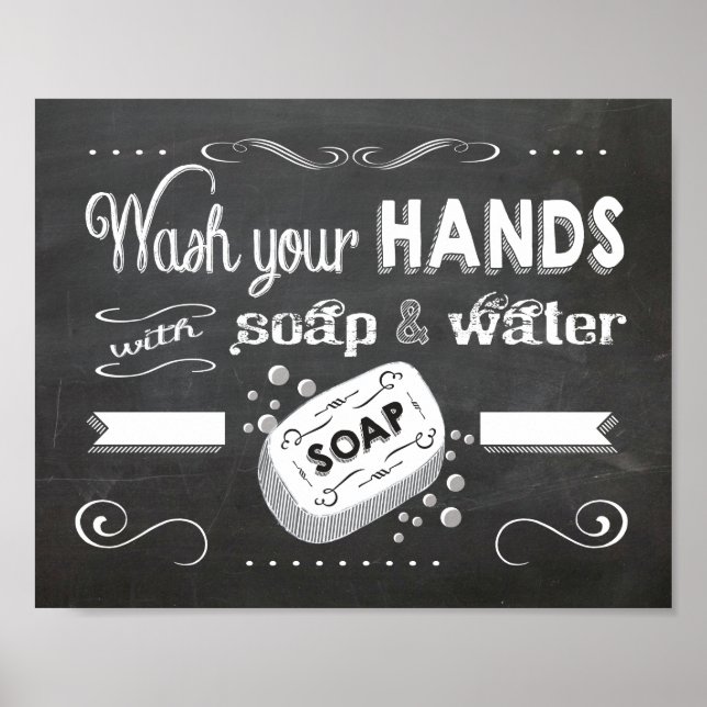 Póster Chalkboard Lávese las manos poster (Frente)