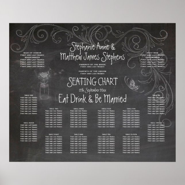 PÓSTER CHALKBOARD MASON JAR SEATING CHART (Frente)