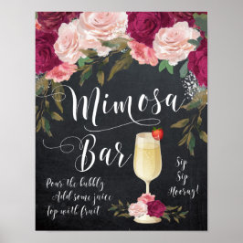 Póster Chalkboard Mimosa Bar Rótulo burdeos floral