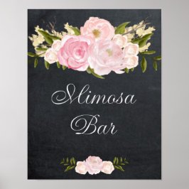 Póster chalkboard mimosa bar sign pink roses
