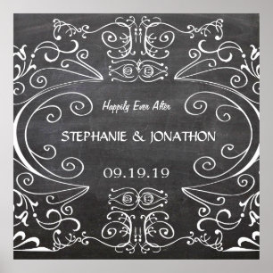 Póster Chalkboard Muy Feliz Nunca Después Del Poster Boda