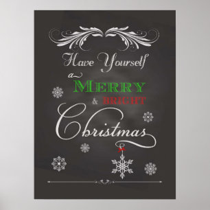 Póster Chalkboard - Navidades con merry y brillantes