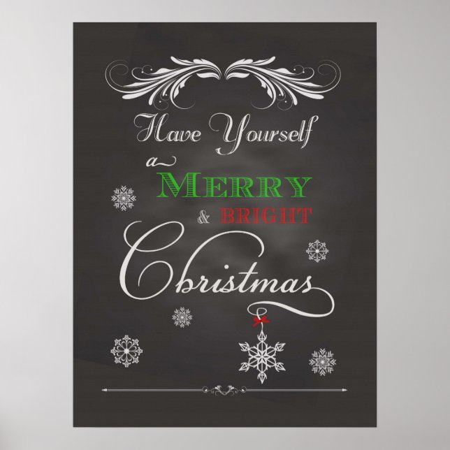Póster Chalkboard - Navidades con merry y brillantes (Frente)