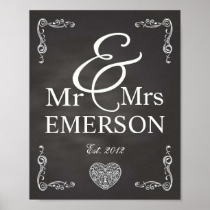 Póster Chalkboard - Nombre personalizado de Sr. y Sra.