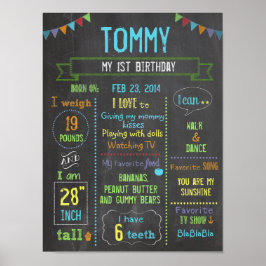 Póster Chalkboard poster de cumpleaños de niño personaliz