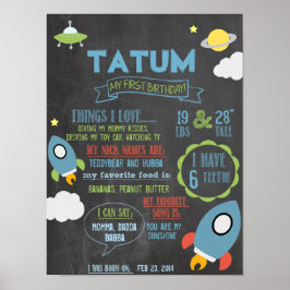 Póster Chalkboard Spaceship personalizado 1 año poster