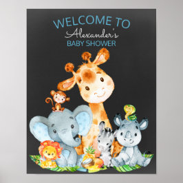 Póster Chalkboard Watercol Cute Safari Jungle Baby Shower