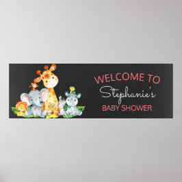 Póster Chalkboard Watercol Cute Safari Jungle Baby Shower